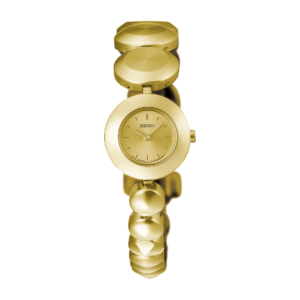 Seiko Gold Orb Design Watch with round golden dial and bracelet