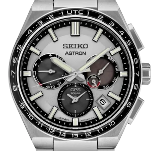 Seiko Astron SSH107 GPS Solar titanium watch with dual-time display and sapphire crystal.