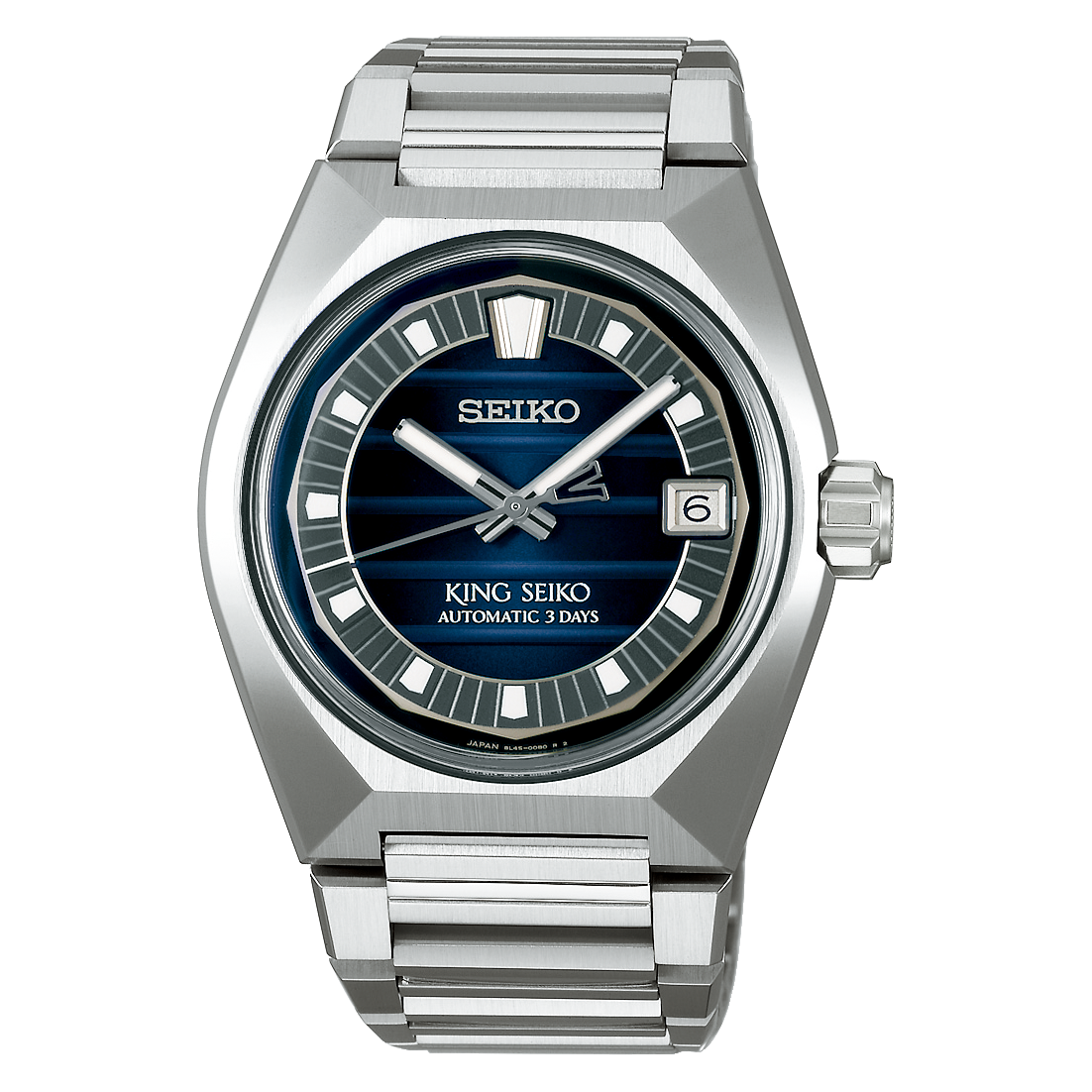 King Seiko SLA085 Automatic Blue Dial Watch King Seiko SLA085 automatic navy blue dial men's luxury watch with stainless steel bracelet.