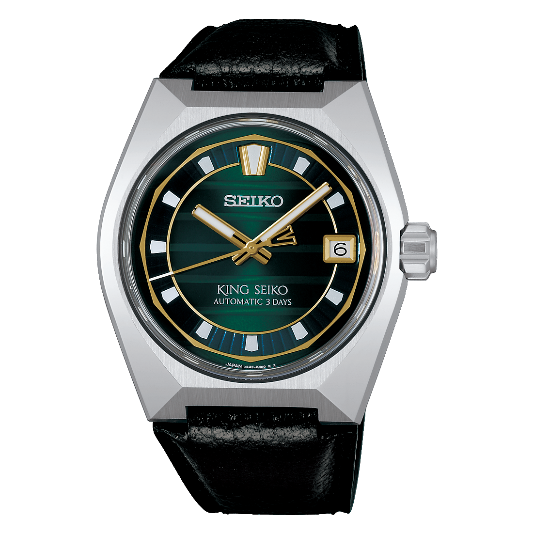 King Seiko SLA095 Automatic Green Dial Watch King Seiko SLA095 automatic green dial luxury men's watch with black leather strap.